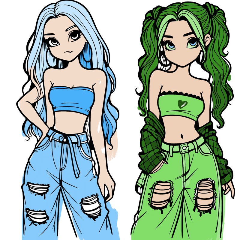 2 girls in crop tops and baggy jeans ripped