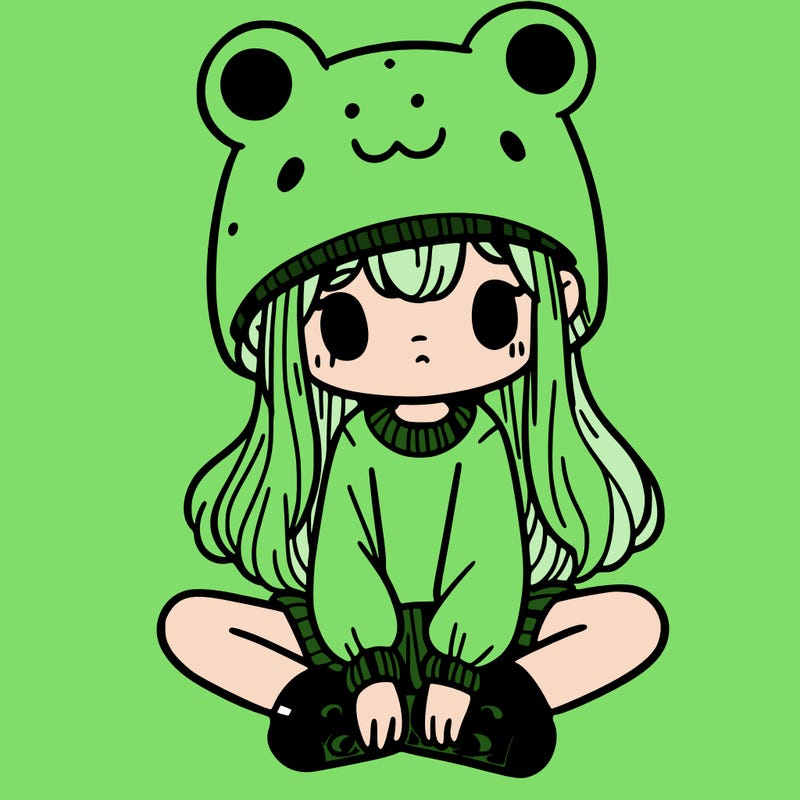 a girl wearing a frog hat and some frog socks