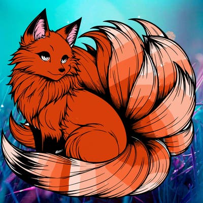 realistic detailed 9 tailed anime fox