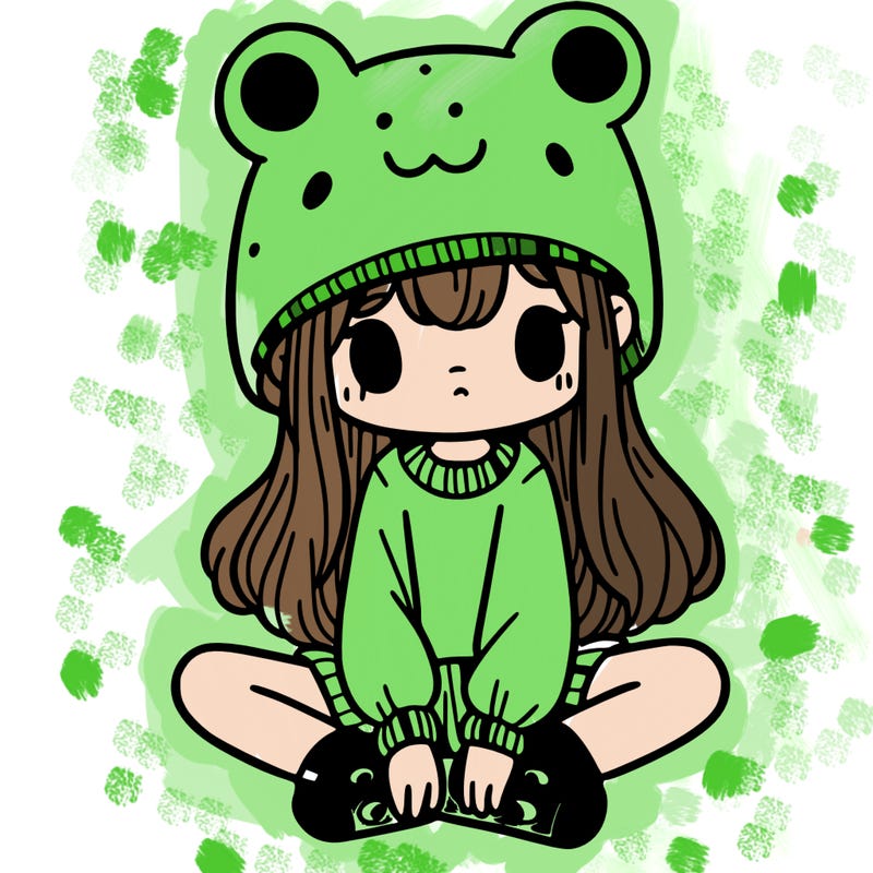 a girl wearing a frog hat and some frog socks