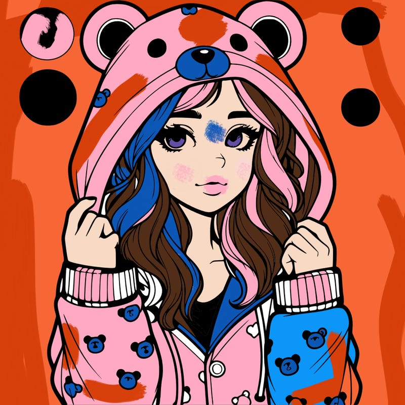 realistic girl in a animal pjs hoodie