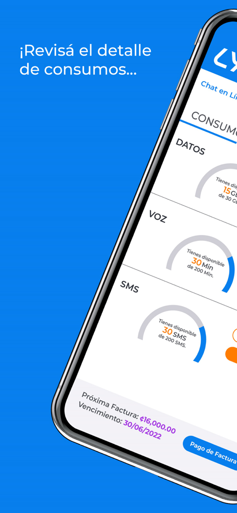 Mi Liberty - Mi Liberty app dashboard showing mobile data voice and SMS consumption plus bill payment details