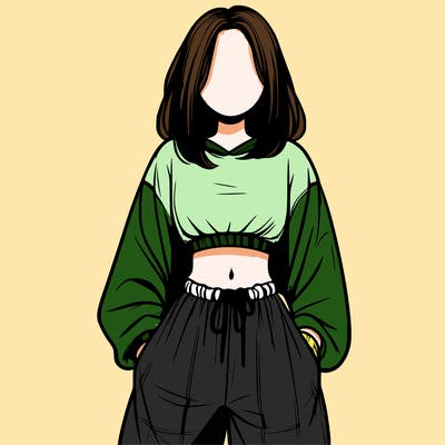 realistic girl faceless with baggy pants and a crop top