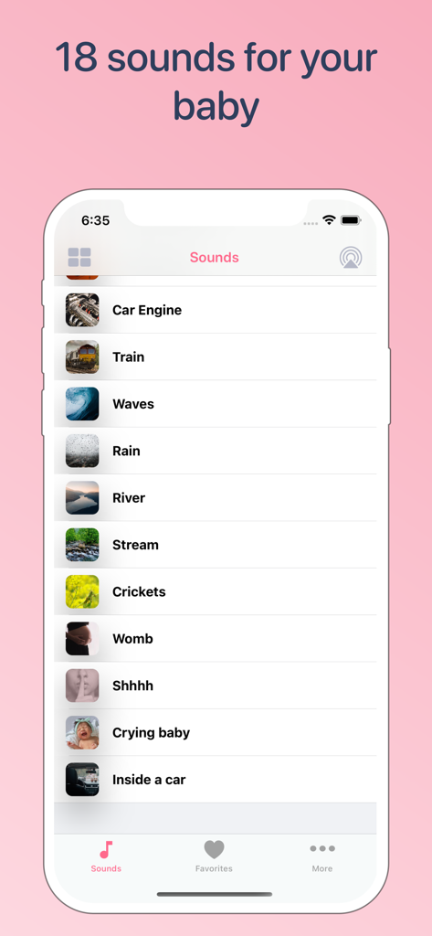 White noise generator, pink - List of 18 soothing sounds for babies in the white noise generator app