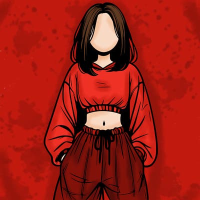 realistic girl faceless with baggy pants and a crop top