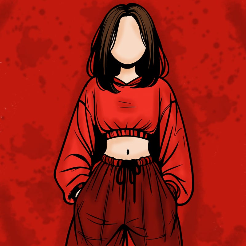 realistic girl faceless with baggy pants and a crop top