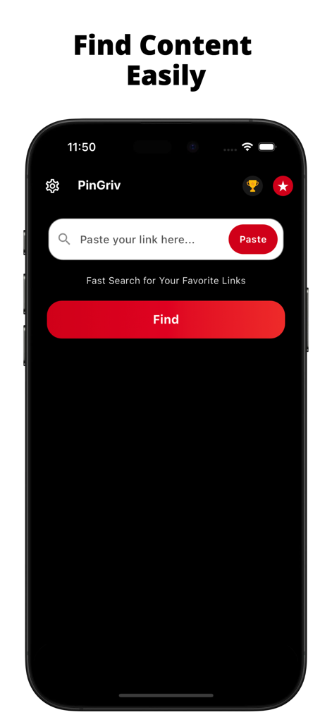 Pinterest Downloader - PinGriv - コンテンツを見つけてダウンロードするためにPinterestリンクを貼り付けるPinGrivアプリのインターフェース