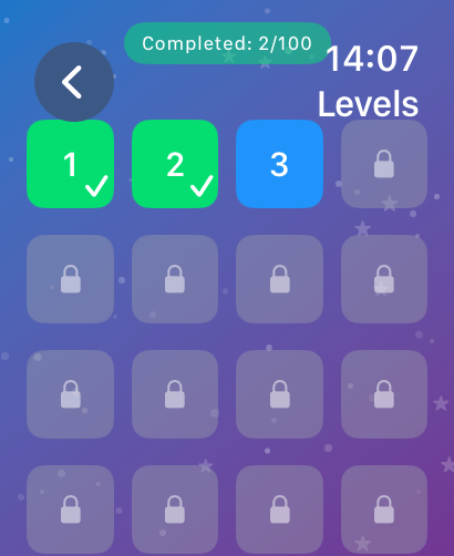 MineSweeper Blast: Watch game - Level selection menu for MineSweeper Blast on Apple Watch showing progress and locked stages
