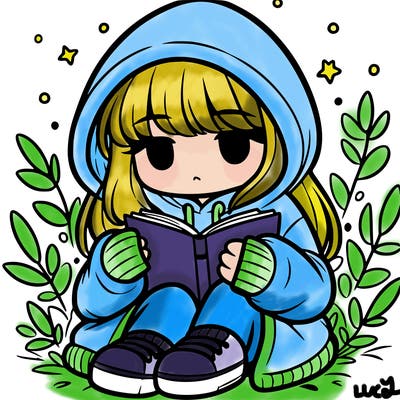 girl in oversized hoodie reading a book