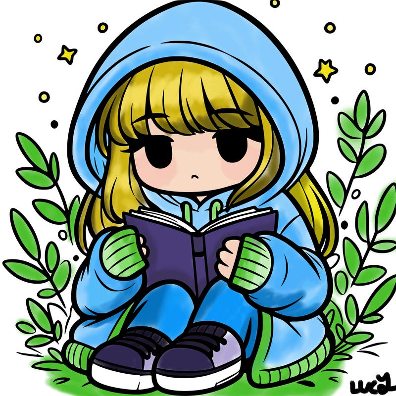girl in oversized hoodie reading a book