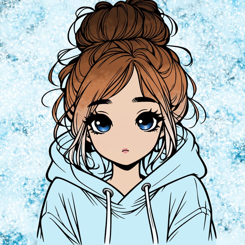 realistic girl with messy hair bun with oversized hoodie