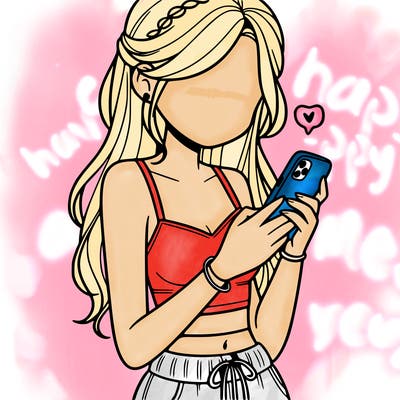 girl with crop top texting on her phone