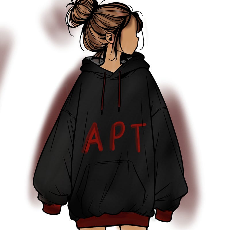 realistic girl with a oversized sweatshirt on and a bun