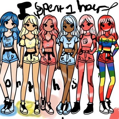 a group of girls wearing crop tops and shorts