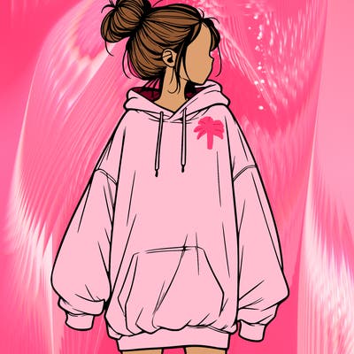realistic girl with a oversized sweatshirt on and a bun