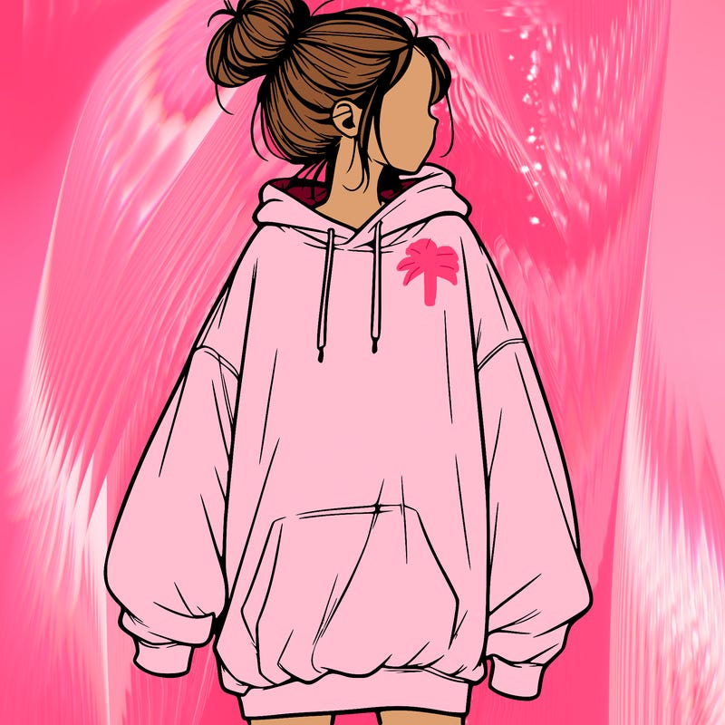 realistic girl with a oversized sweatshirt on and a bun