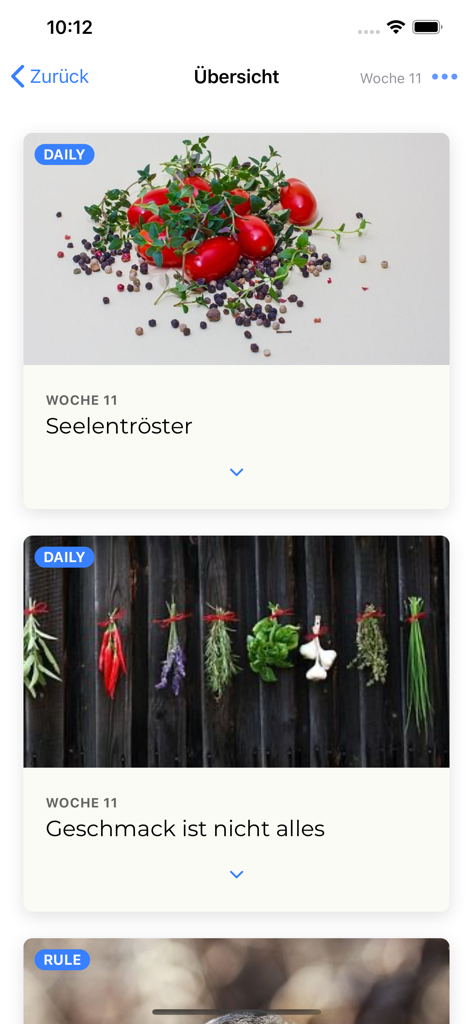 NUPP - NUPP app dashboard showing daily mindful eating lessons and lifestyle tips