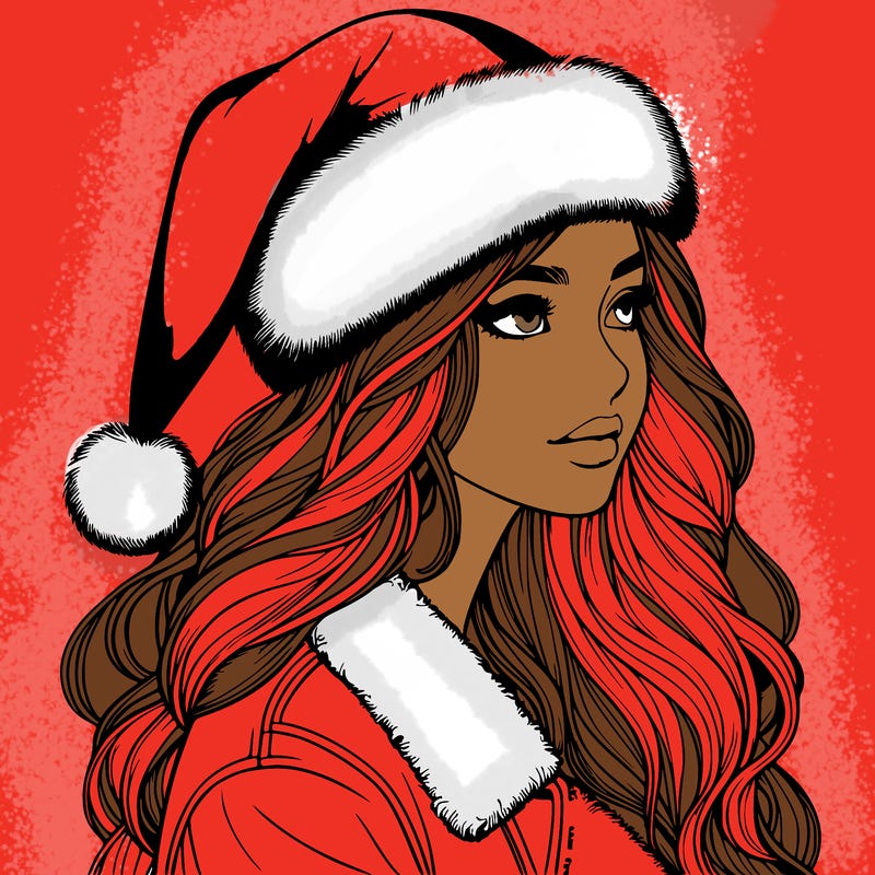 realistic girl in santa hat