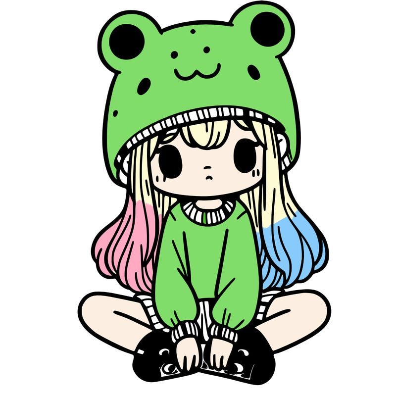a girl wearing a frog hat and some frog socks