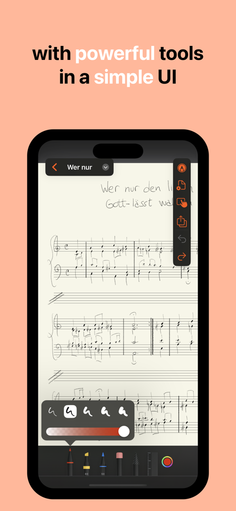 MusicPad - Una partitura musical digital en la aplicación MusicPad con notas escritas a mano y herramientas de dibujo en un iPhone