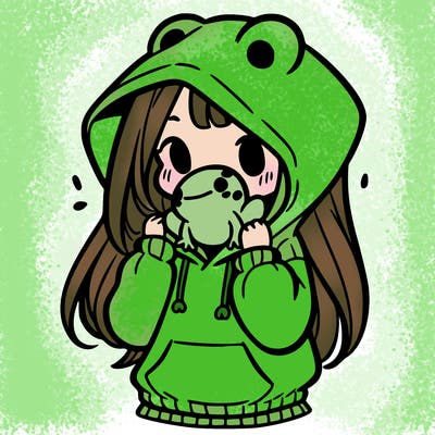 a girl holding a froggy hoodie