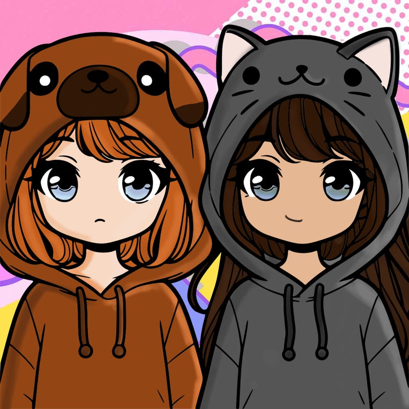 two girls one with dog hoodie the other with cat hoodie