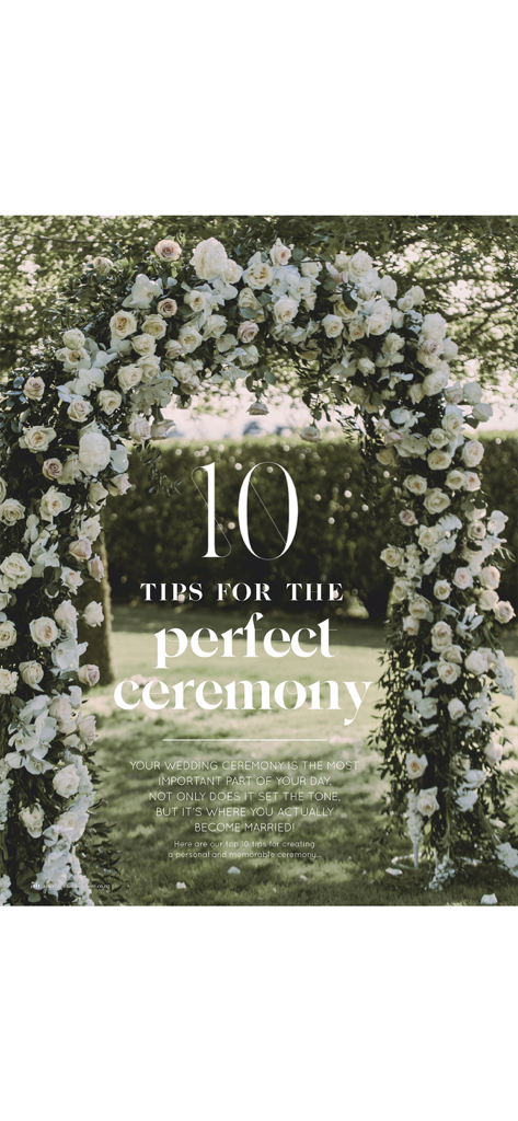 Floral wedding arch with text 10 tips for the perfect ceremony