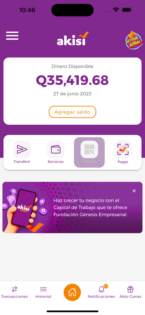 Akisi - Akisi digital wallet mobile app interface showing account balance and financial service icons