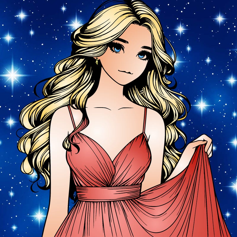 realistic girl in flowy silky prom dress