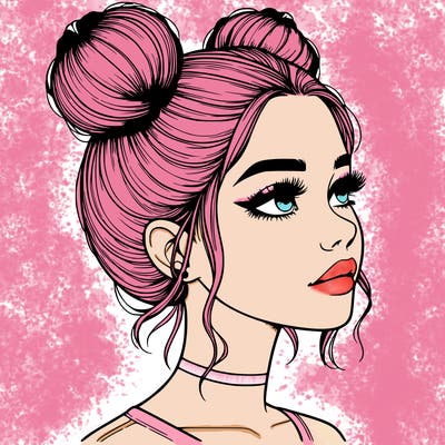 realistic girl with buns on the top of her head