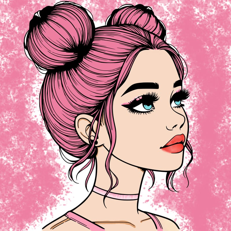 realistic girl with buns on the top of her head