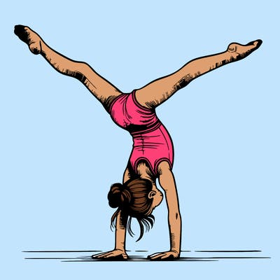realistic gymnastic hand stand girl in four splits