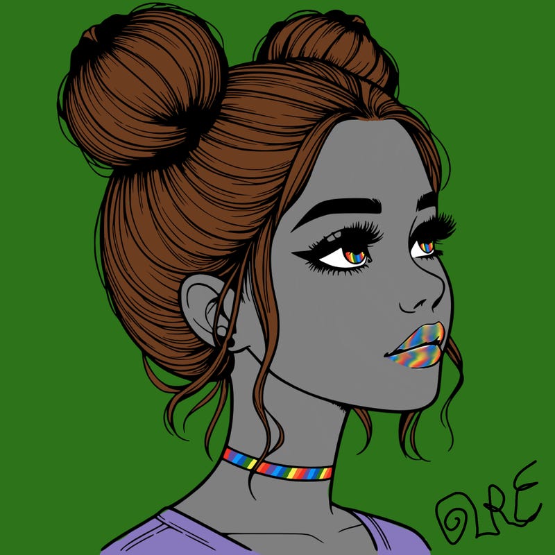 realistic girl with buns on the top of her head