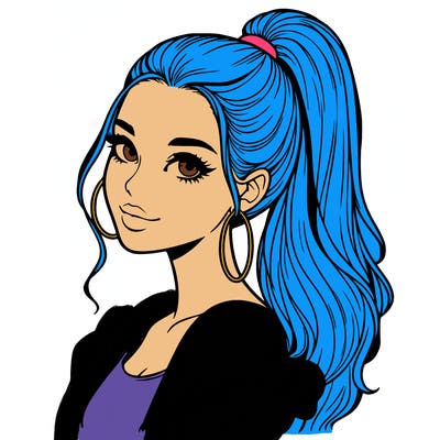 realistic girl with a high ponytail