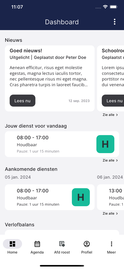 PMT - PMT-App-Dashboard mit Nachrichten-Updates und Dienstplänen für Mitarbeiter