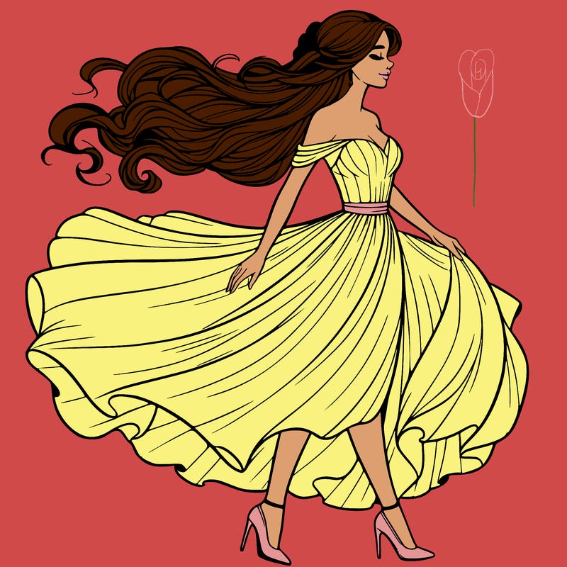 realistic woman in a dress flowing in the wind