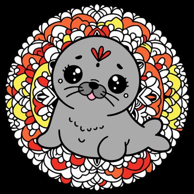 a cute baby seal mandala