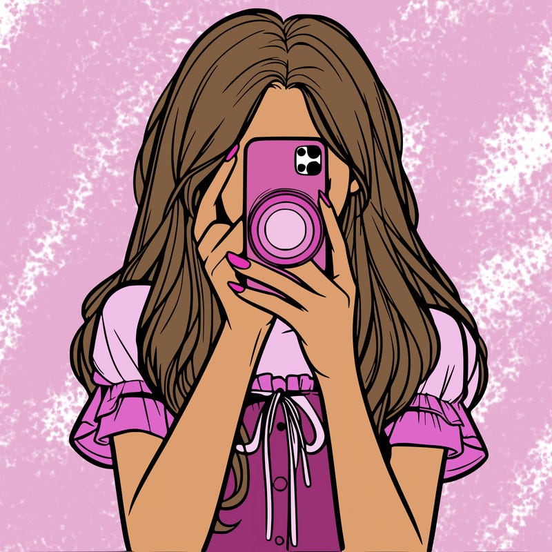 a realistic girl holding her phone taking pictures
