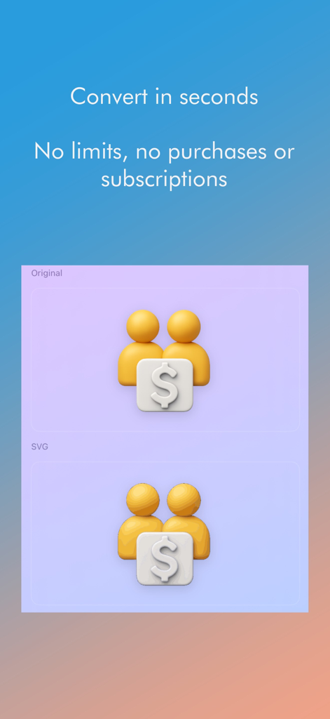 Image to SVG - 元の画像と変換された SVG ベクターグラフィックの比較。高速で無料の変換を示しています。