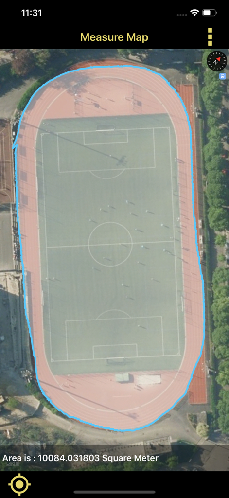 Distance & Area Measure On Map - Area measurement of a sports stadium on a satellite map