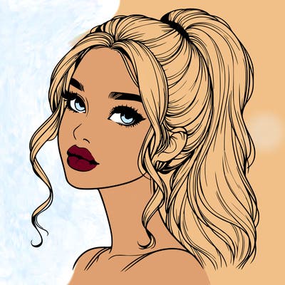 realistic girl with a ponytail on her hair and lips