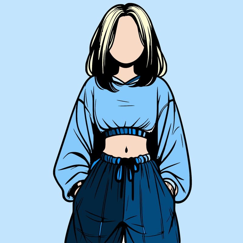 realistic girl faceless with baggy pants and a crop top