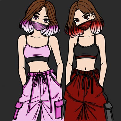 two girls with crop top with baggy pants
