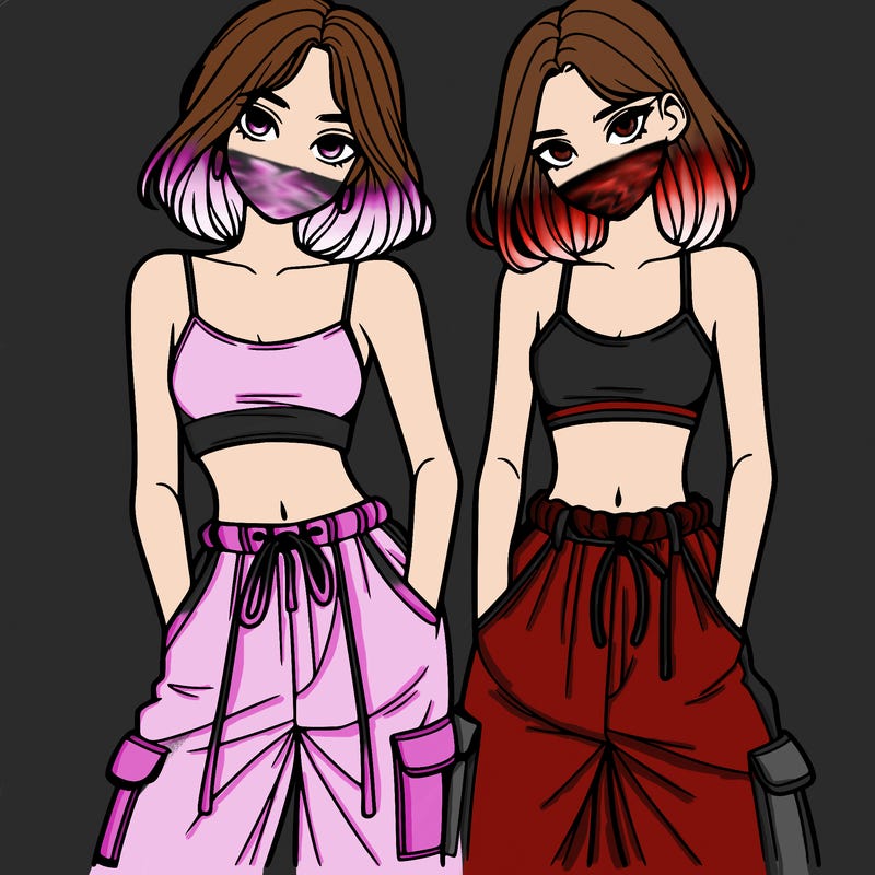 two girls with crop top with baggy pants