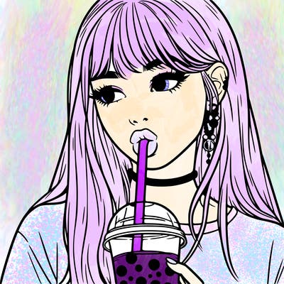 aesthetic realistic girl drinking boba