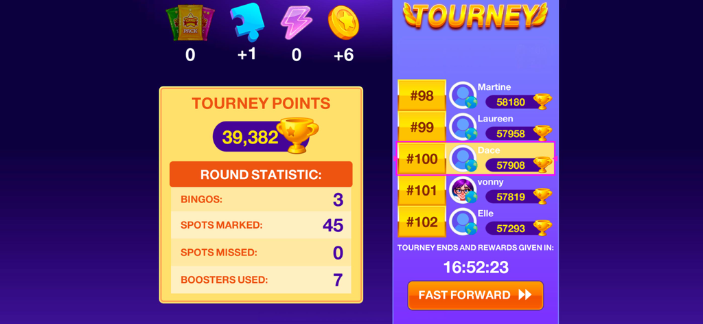 Bingo Star - Bingo Games - Bingo Star tournament leaderboard and round statistics summary