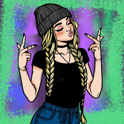 realistic teenage girl with braids and a beanie and crop top doing 🫶🏼