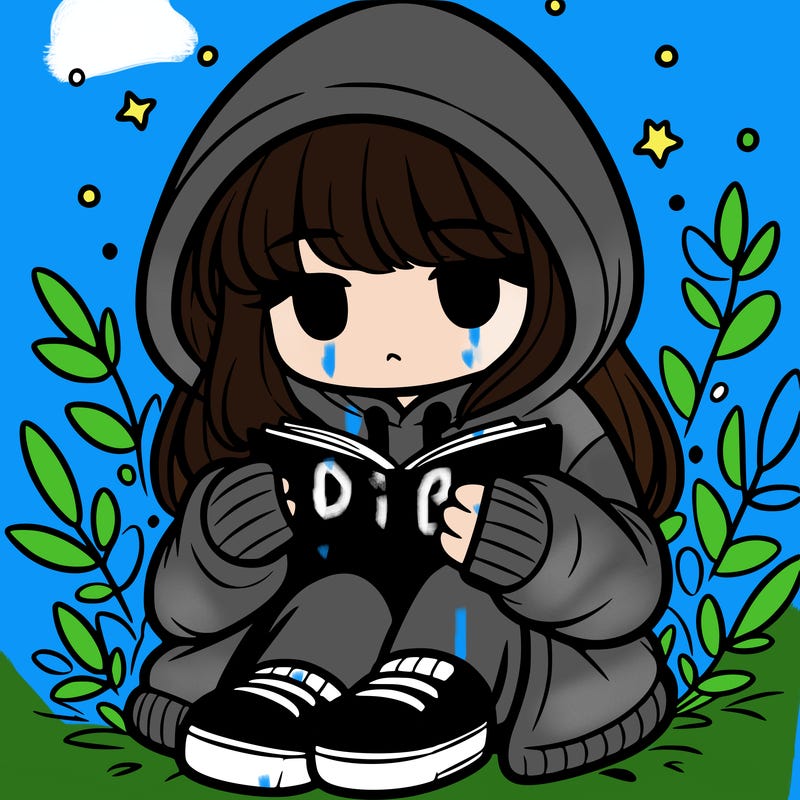 girl in oversized hoodie reading a book