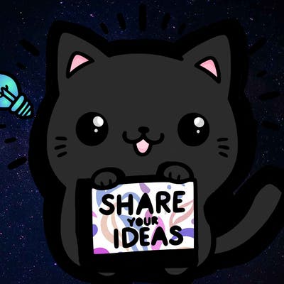 a cute cat saying share your ideas