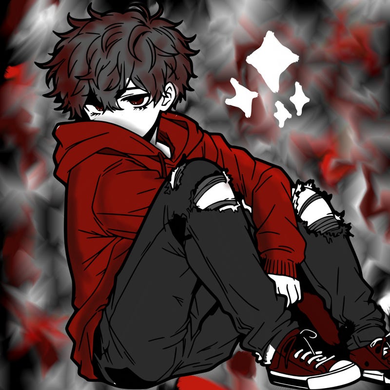 a male hoddie ripped jeans messy hair anime